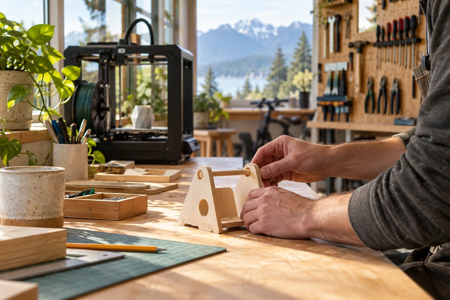 Hands making a prototype in a makerspace