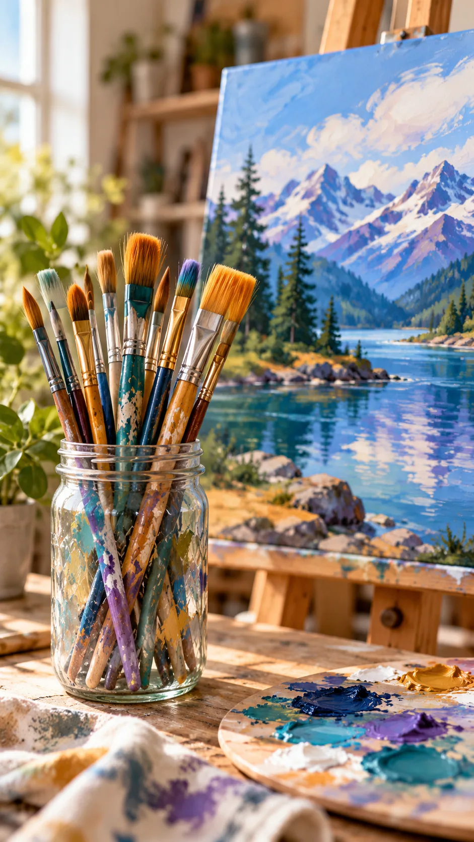 Paintbrushes ready for an art class